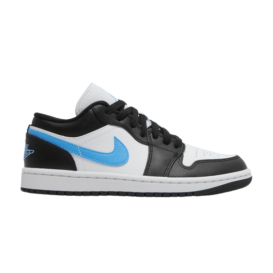 Side view of Nike Air Jordan 1 Low "Black University Blue" (W) sneakers – authentic women’s Jordans, cheap price, fast delivery