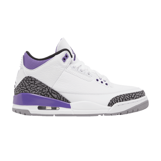 Nike Air Jordan 3 Dark Iris sneakers in white leather with purple details, 100% authentic and free shipping in Australia